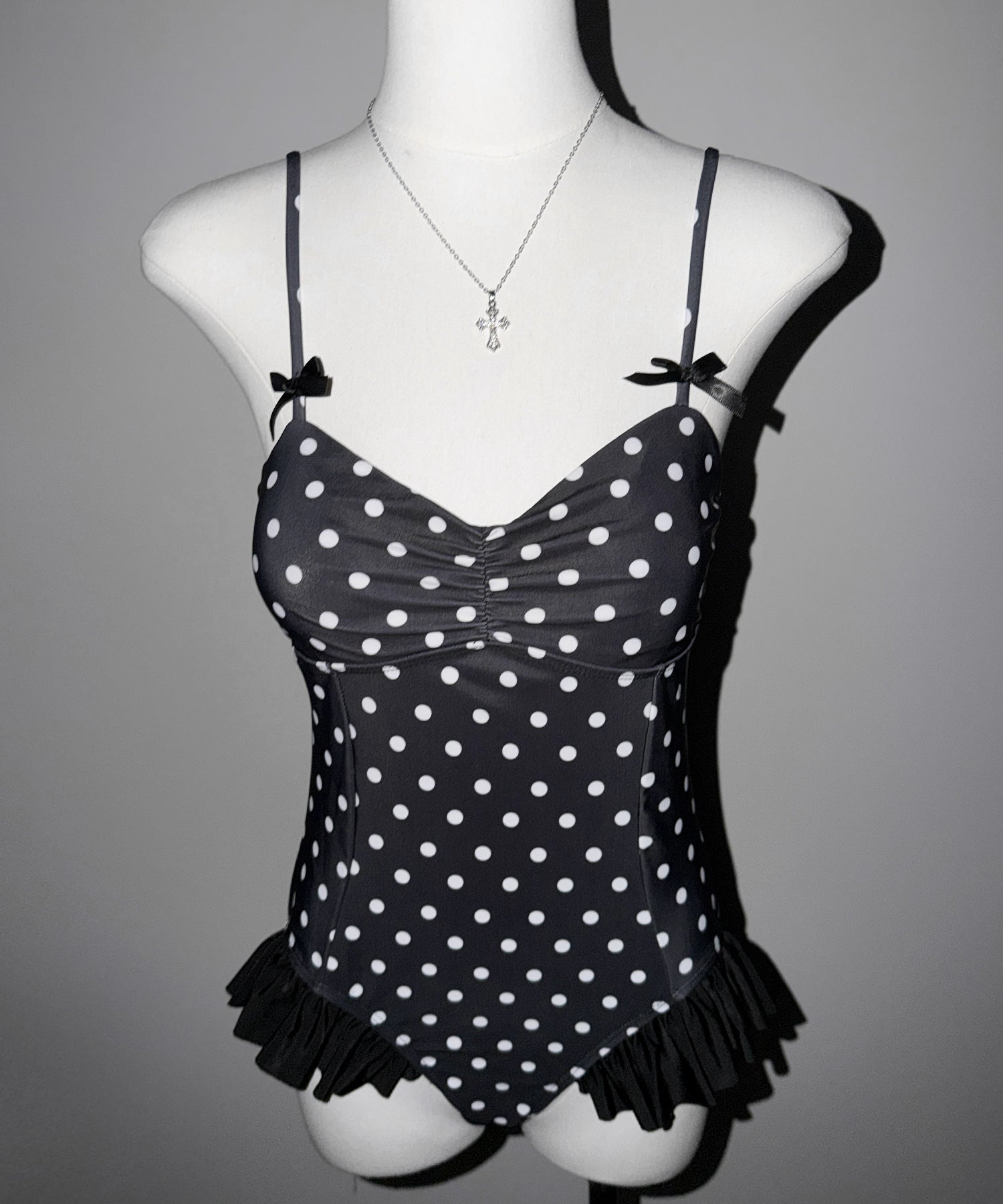 【 レディース水着 】ドットリボンフリルワンピース水着 / Dot ribbon frill onepiece swimwear