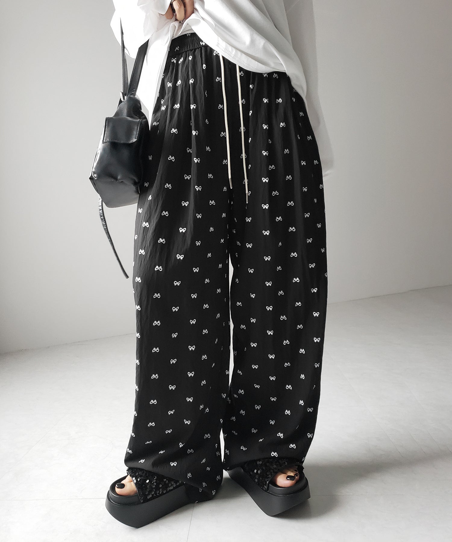リボンプリントワイドイージーパンツ / ribbon print wide easy pants