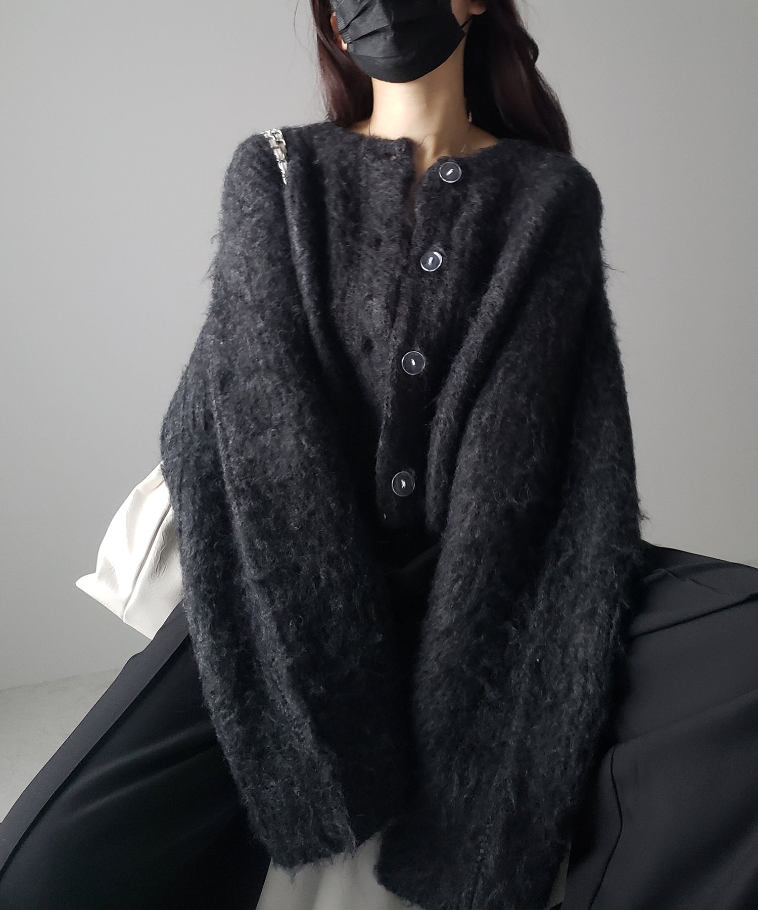 ボリュームワイドスリーブショートシャギーニットカーディガン / volume wide sleeve short shaggy knit cardigan