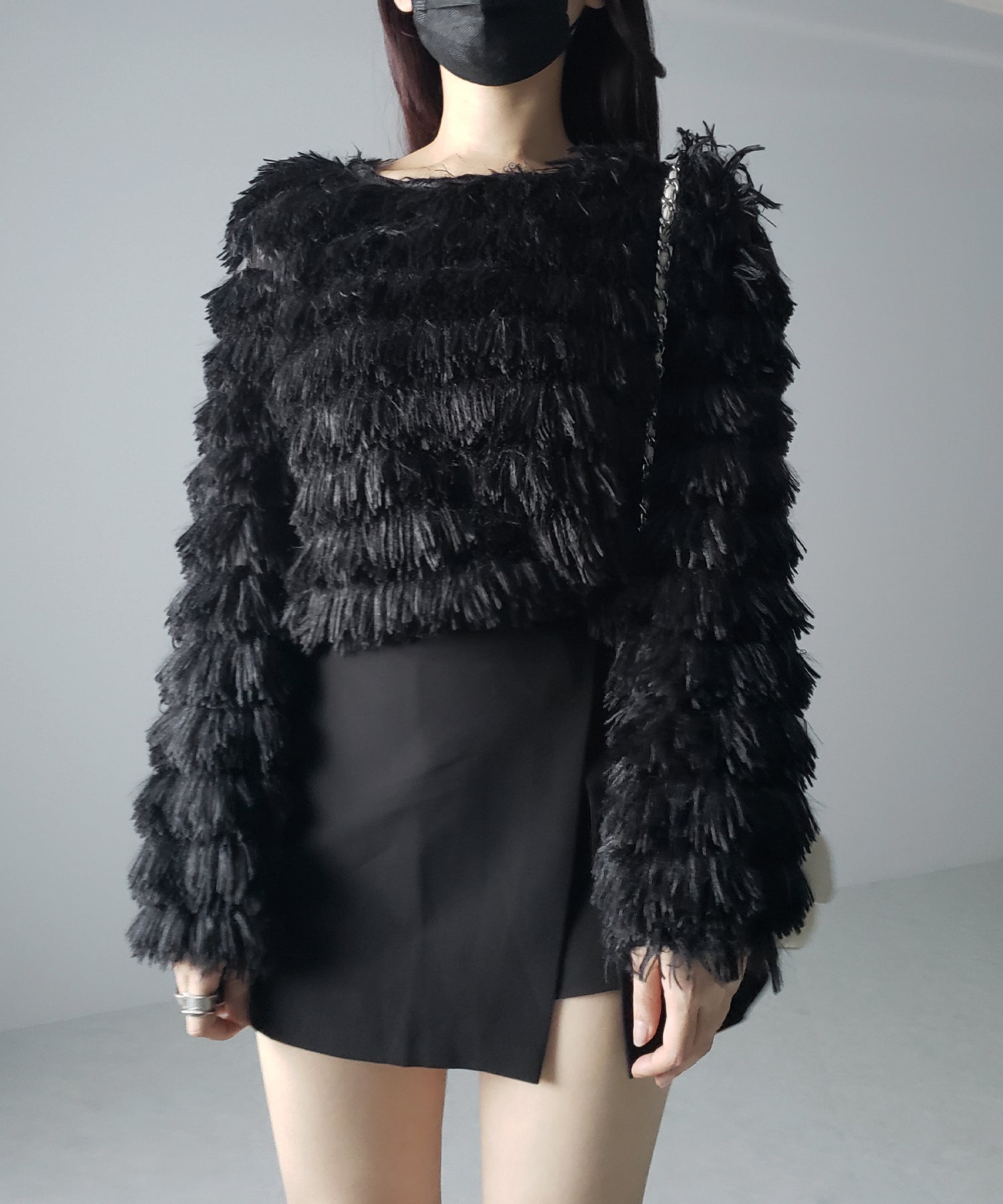 【 4color 】シャギーファーフリンジオーバートップス /shaggy fur fringe over tops