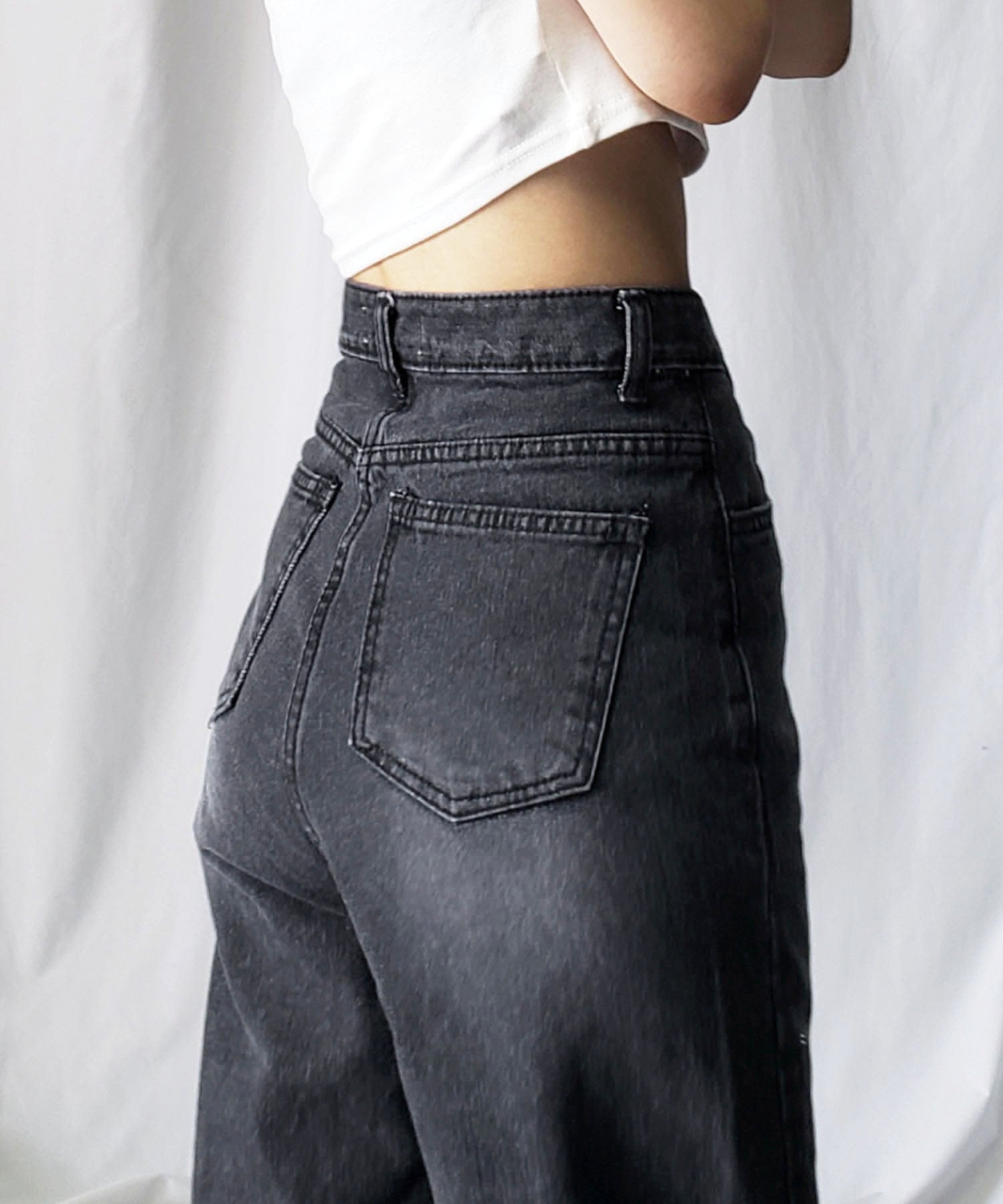 【 2color / 3size 】ハイウエストウォッシングロングデニムパンツ