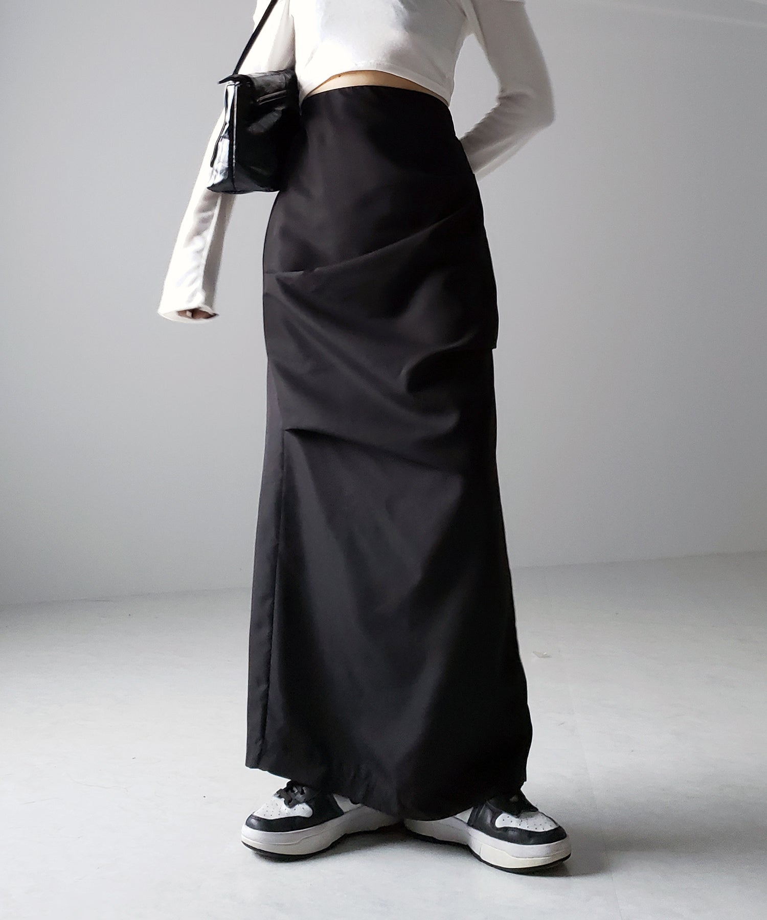 【 3size / 5color 】タックデザインハイウエストスリットロングスカート