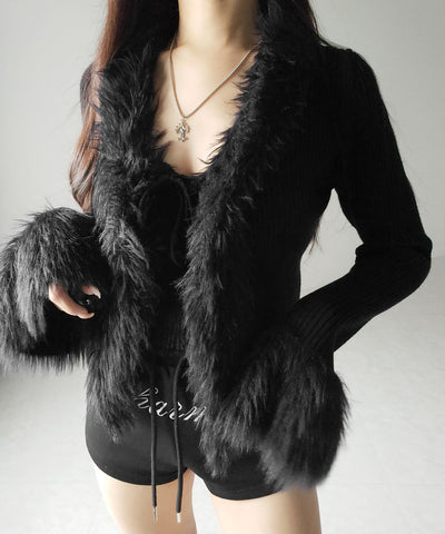 シャギーファードッキングリブニットカーディガン / shaggy fur docking rib knit cardigan