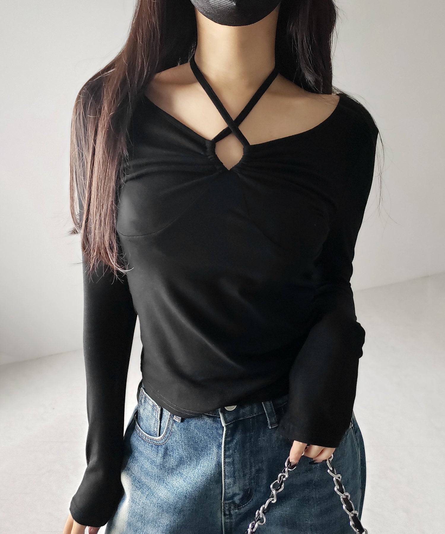 【 3WAY 】クロスストラップリボンギャザーカットソートップス / cross strap ribbon gather cutsew tops