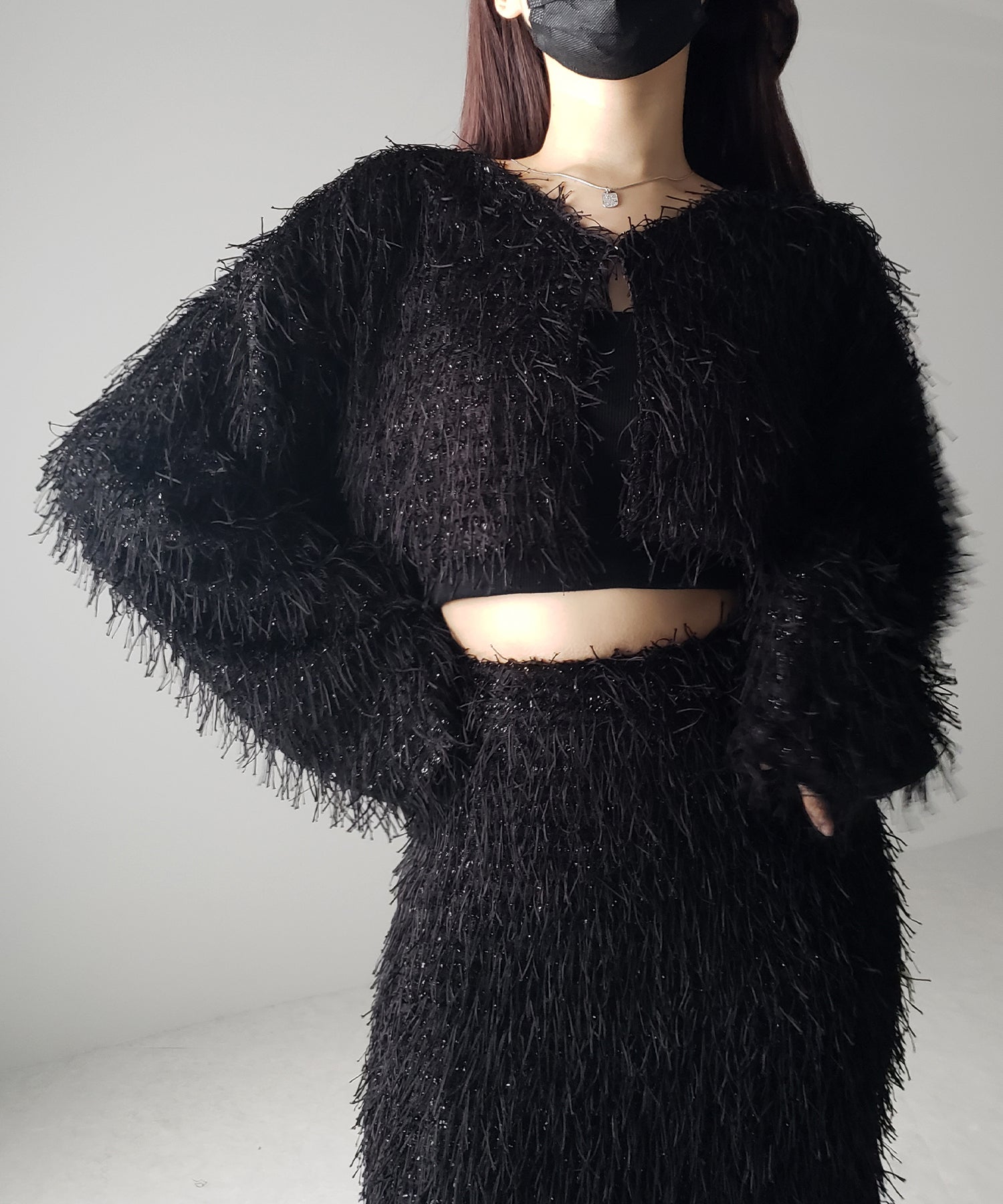 【 セットアップ可能 】シャギーフリンジショートカーディガン /shaggy fringe short cardigan