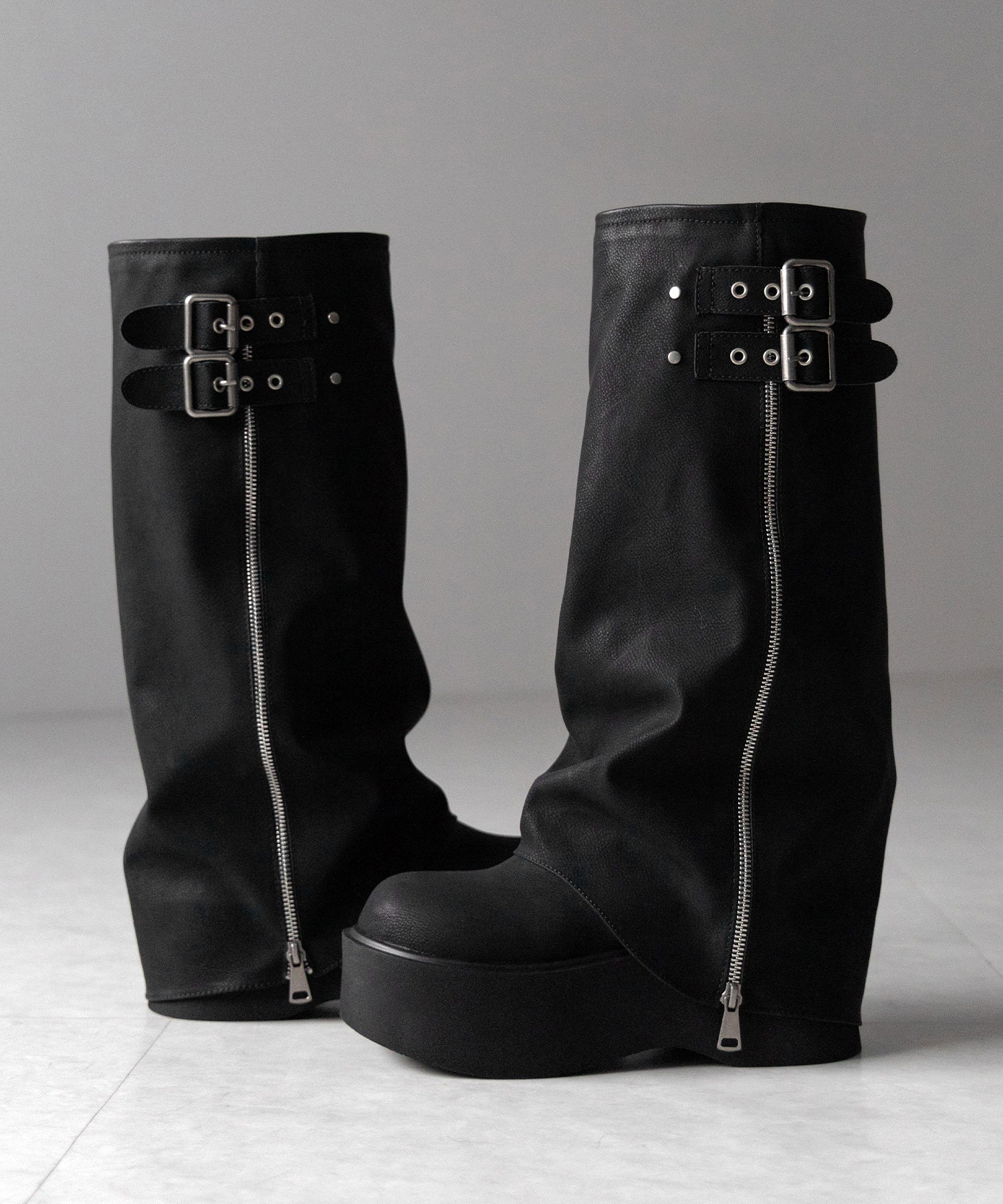 【 2color 】ベルテッドヴィンテージ厚底カバーロングブーツ /belted vintage platform cover long boots