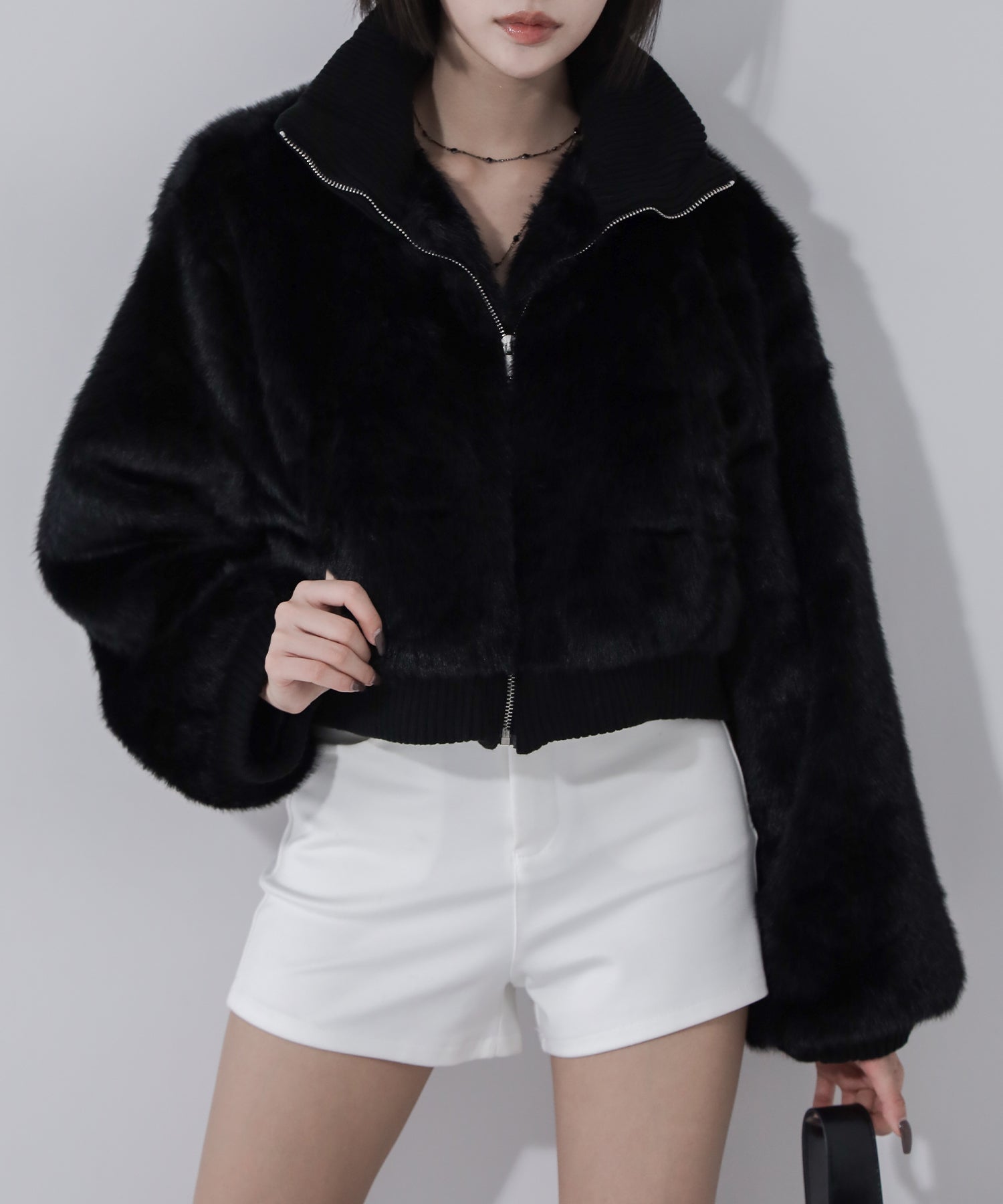 スタンドネックリブフェイクファーショートブルゾン / standneck lib fakefur short blouson