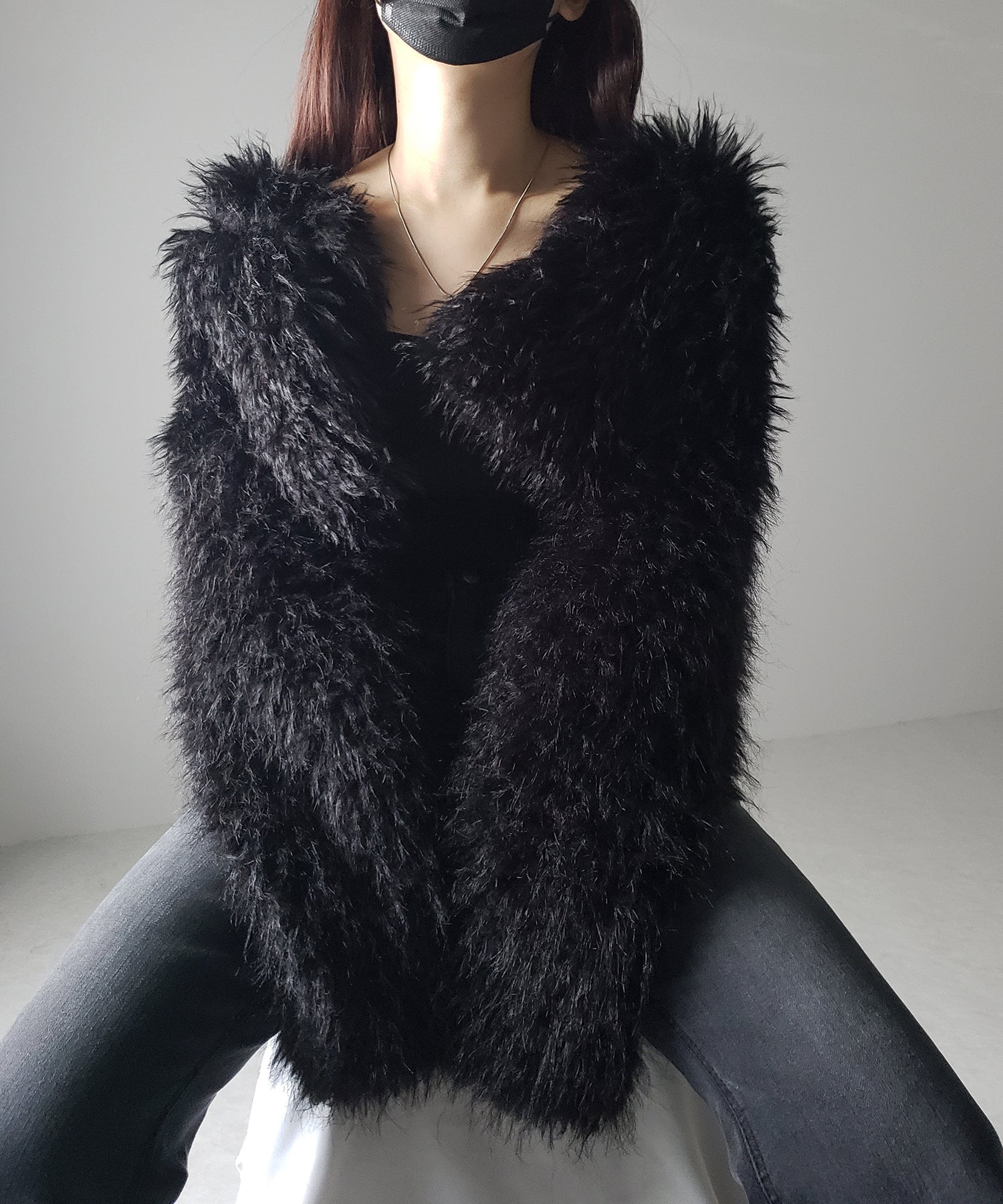 【 5color 】シャギーファーノーカラーボリュームショートコート/ shaggy fur nocollar volume short coat