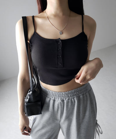 【 カップ付き 】フロントボタンヘンリーネックショートリブキャミソール / front button henry neck short rib camisole