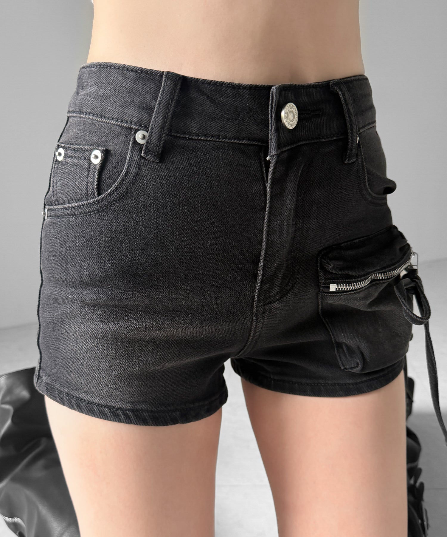 リボンストリングカーゴポケットデニムショートパンツ/ribbon string cargo pocket denim short pants