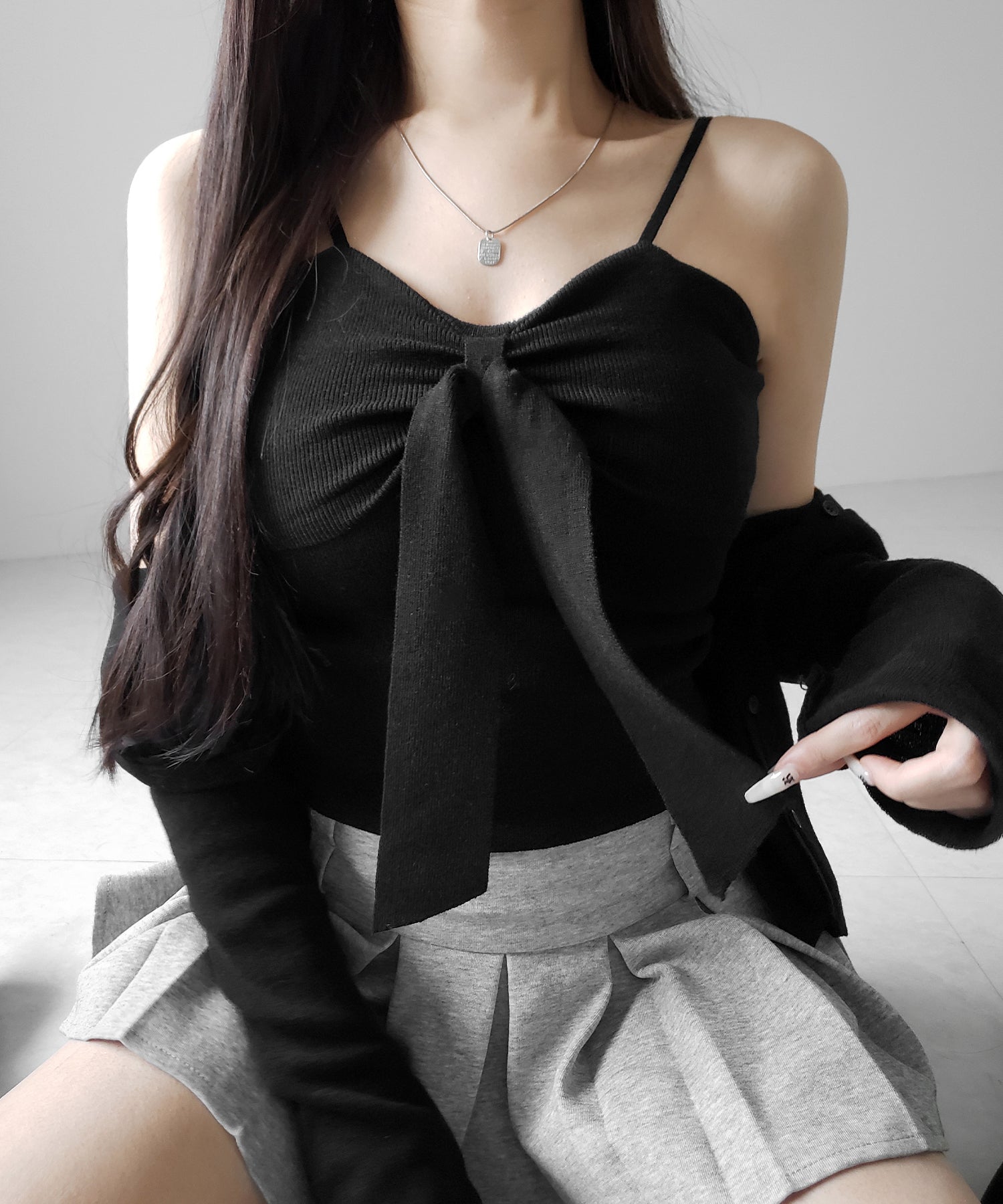 【 2点セット 】リボンニットキャミソール + カーディガンセット /ribbon knit camisole + cardigan SET
