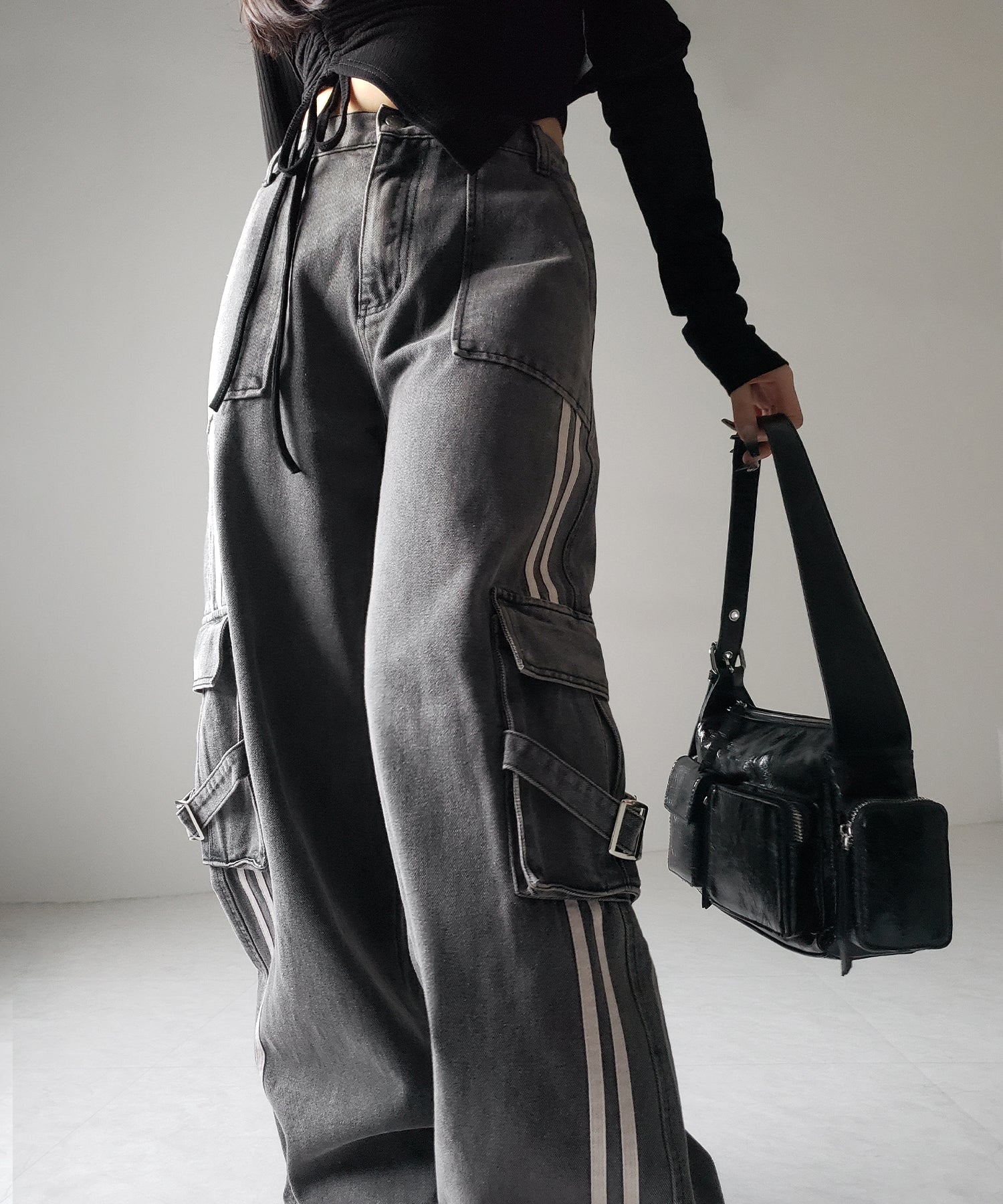 サイドラインストレートカーゴデニムパンツ / sideline straight cargo denim pants