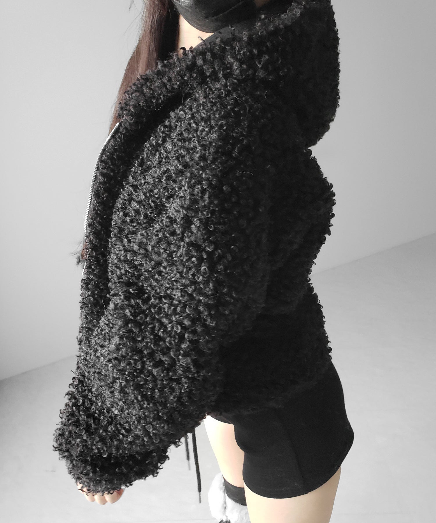 テディボアジップアップフーディクロップドコート / teddy boa zipup hoodie cropped cat