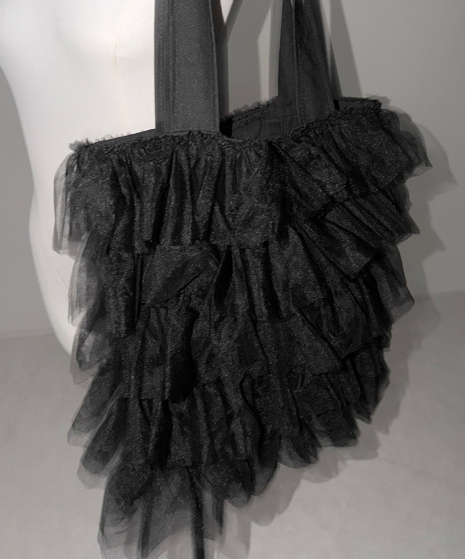【 3color / A4収納可 】チュールフリルスクエアトートバッグ / tulle frill square tote bag