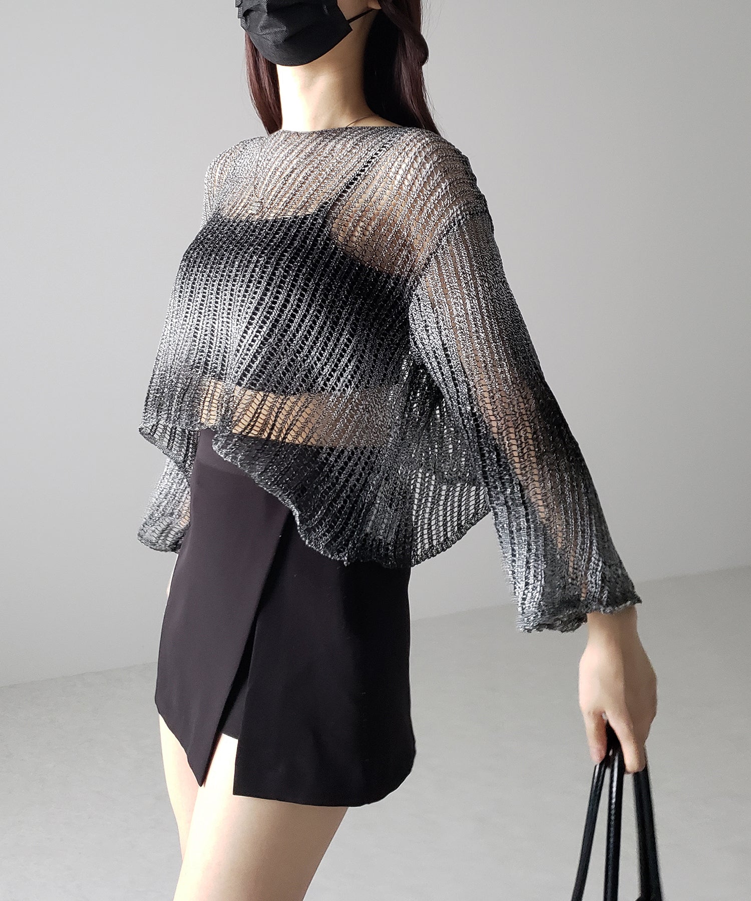 【 2color 】グラデーションメッシュショートニット