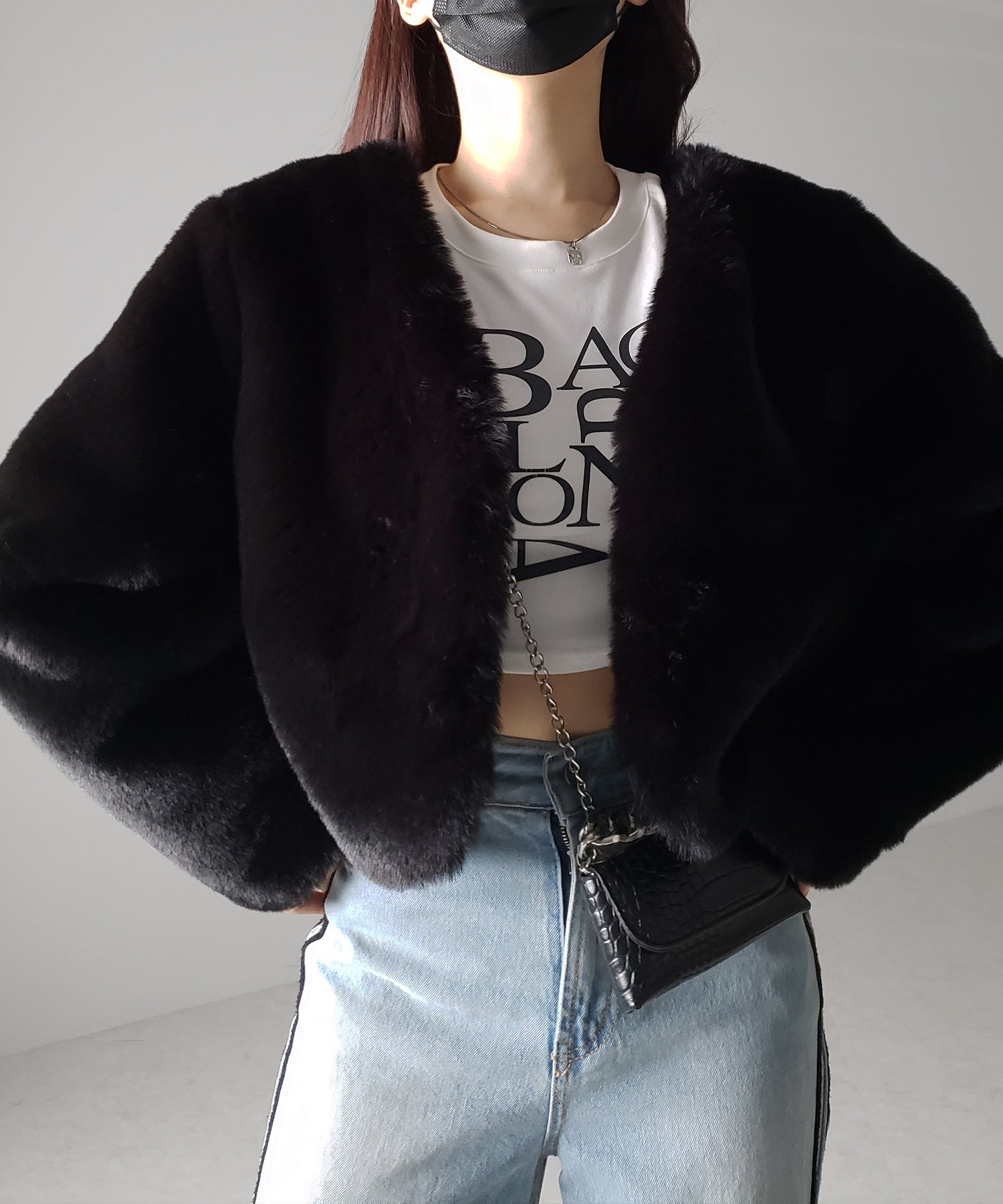 【 3COLOR 】ノーカラーショートフェイクファージャケット