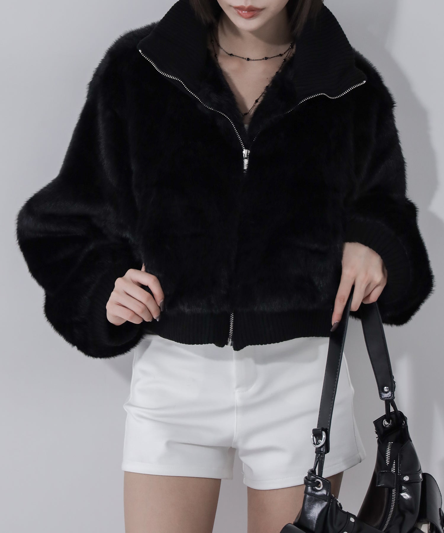スタンドネックリブフェイクファーショートブルゾン / standneck lib fakefur short blouson