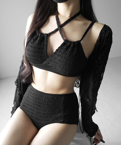 【 レディース水着/2点セット 】2WAY フロントリボンクロスネックセパレートビキニ / 2WAY front ribbon cross neck separate bikini