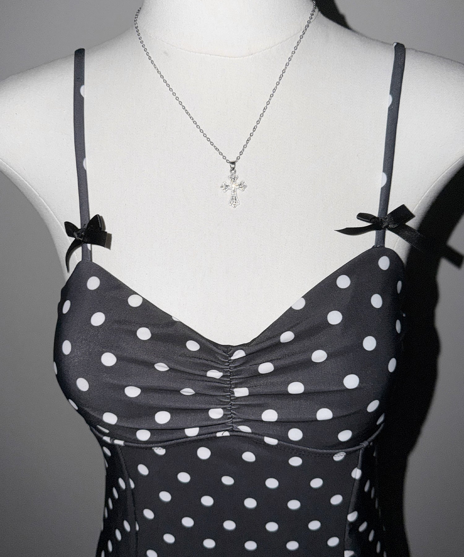 【 レディース水着 】ドットリボンフリルワンピース水着 / Dot ribbon frill onepiece swimwear