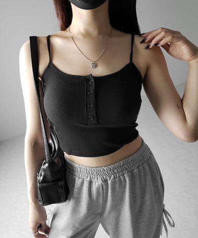 【 カップ付き 】フロントボタンヘンリーネックショートリブキャミソール / front button henry neck short rib camisole