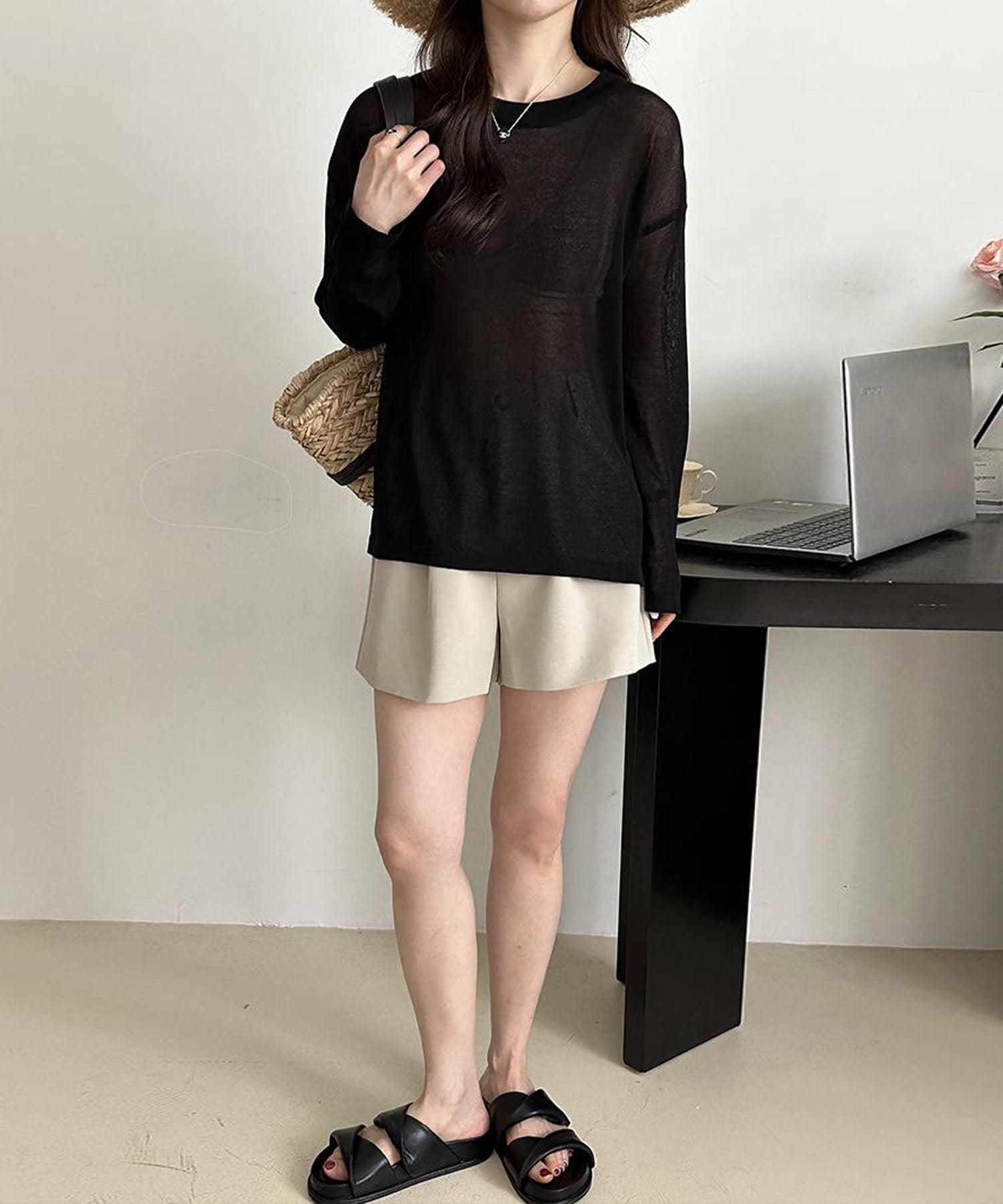 【 選べる7color 】ニュアンスカラーバックスリットオーバーシアーニット / nuance color back slit over sheer knit