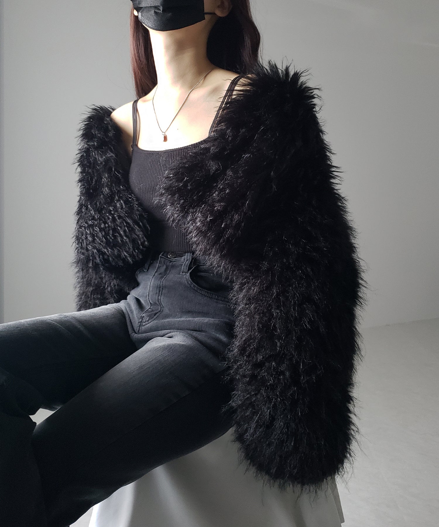 【 5color 】シャギーファーノーカラーボリュームショートコート/ shaggy fur nocollar volume short coat