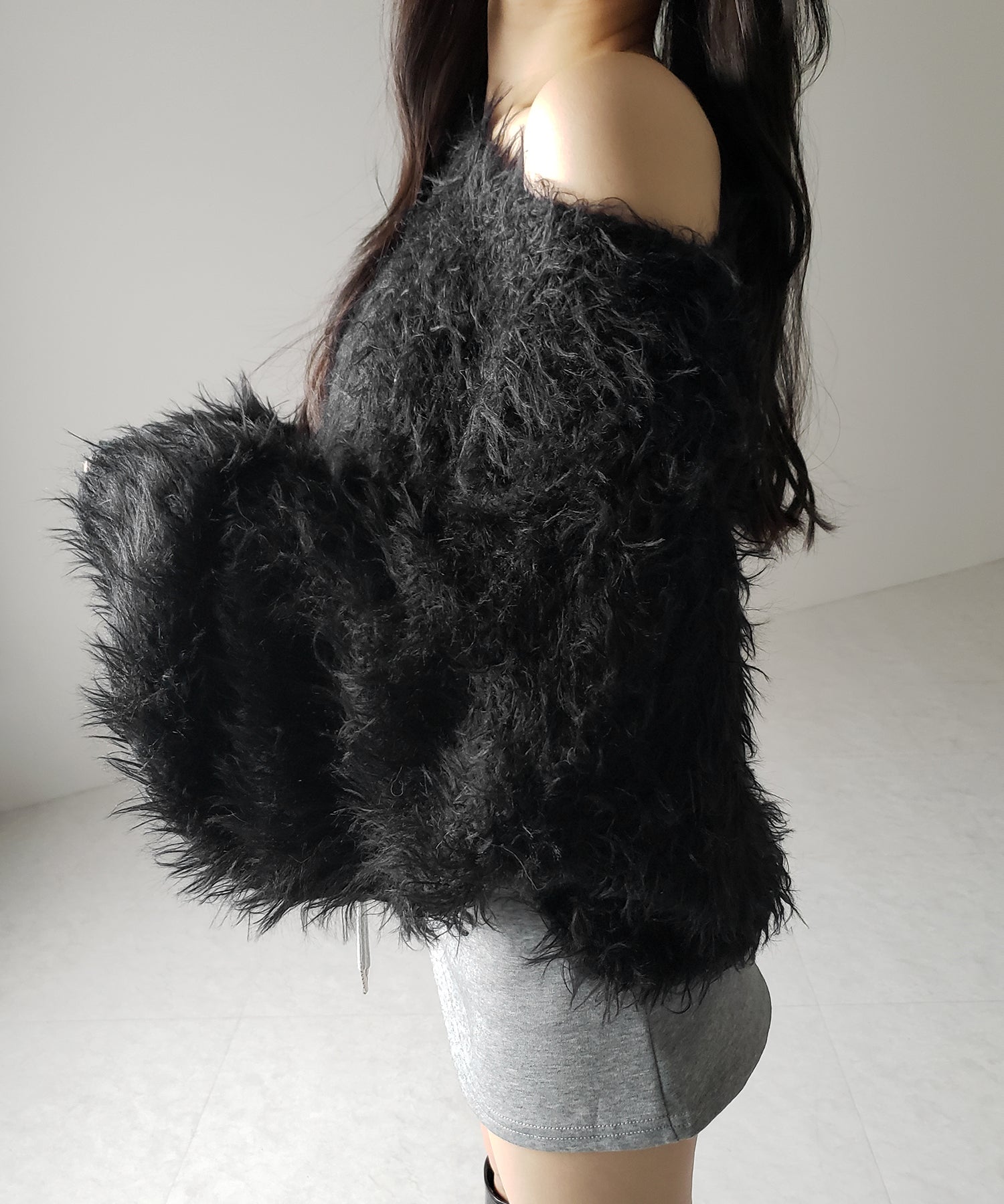 【 選べる6色展開 】フラッフィーシャギールーズショートニット / fluffy shaggy loose short knit
