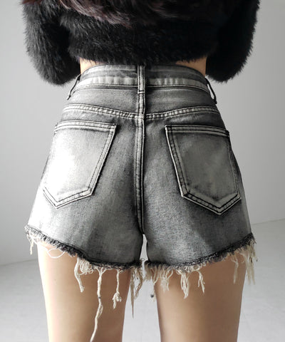 クラッシュダメージブリーチデニムショートパンツ / crush damaged bleach denim short pants