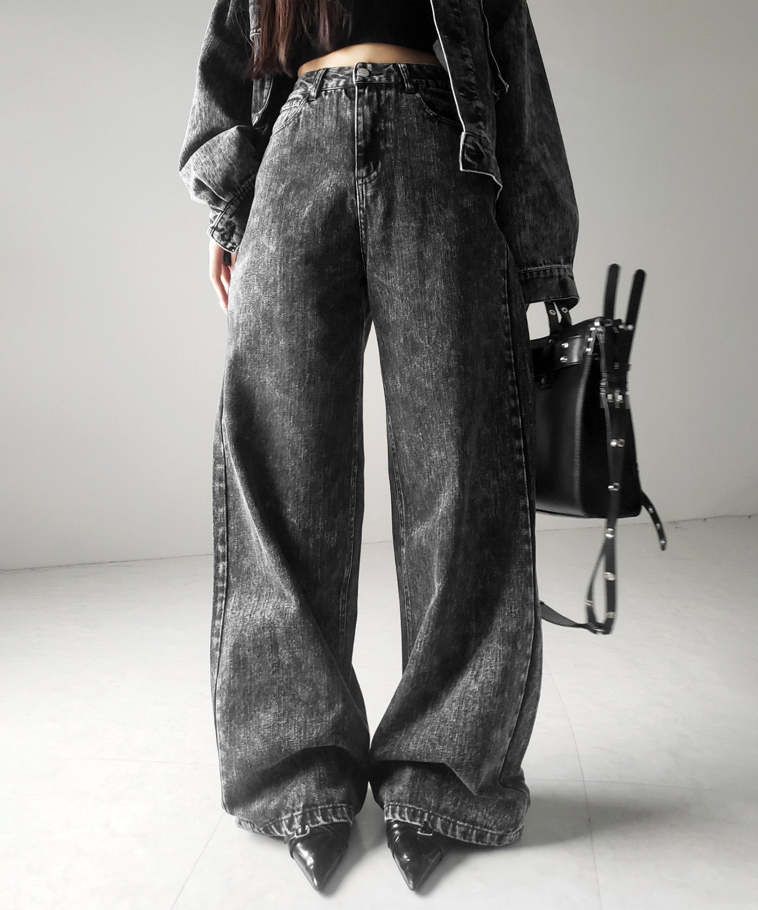 【 セットアップ着用可能 】ヴィンテージケミカルブリーチストレートワイドデニム / vintage chemical bleach straight wide denim