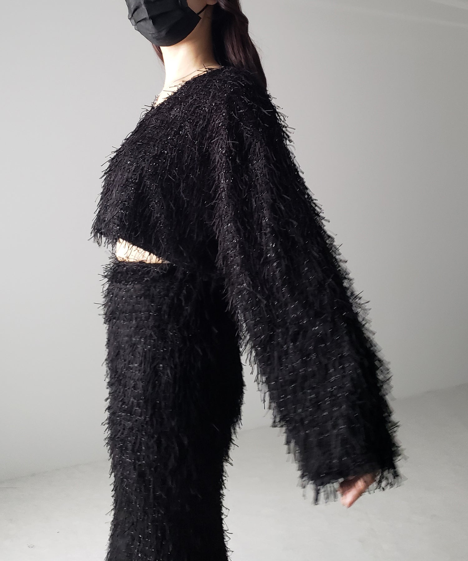 【 セットアップ可能 】シャギーフリンジショートカーディガン /shaggy fringe short cardigan