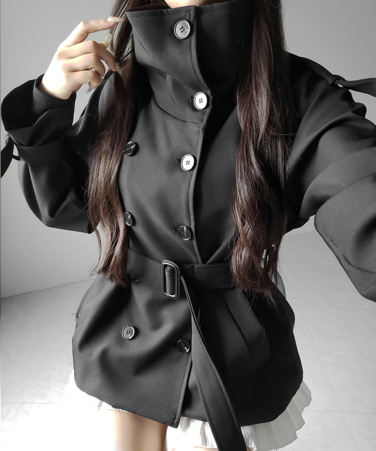 2WAYスタンドカラーミドルトレンチコート / 2WAY stand collar middle trench coat