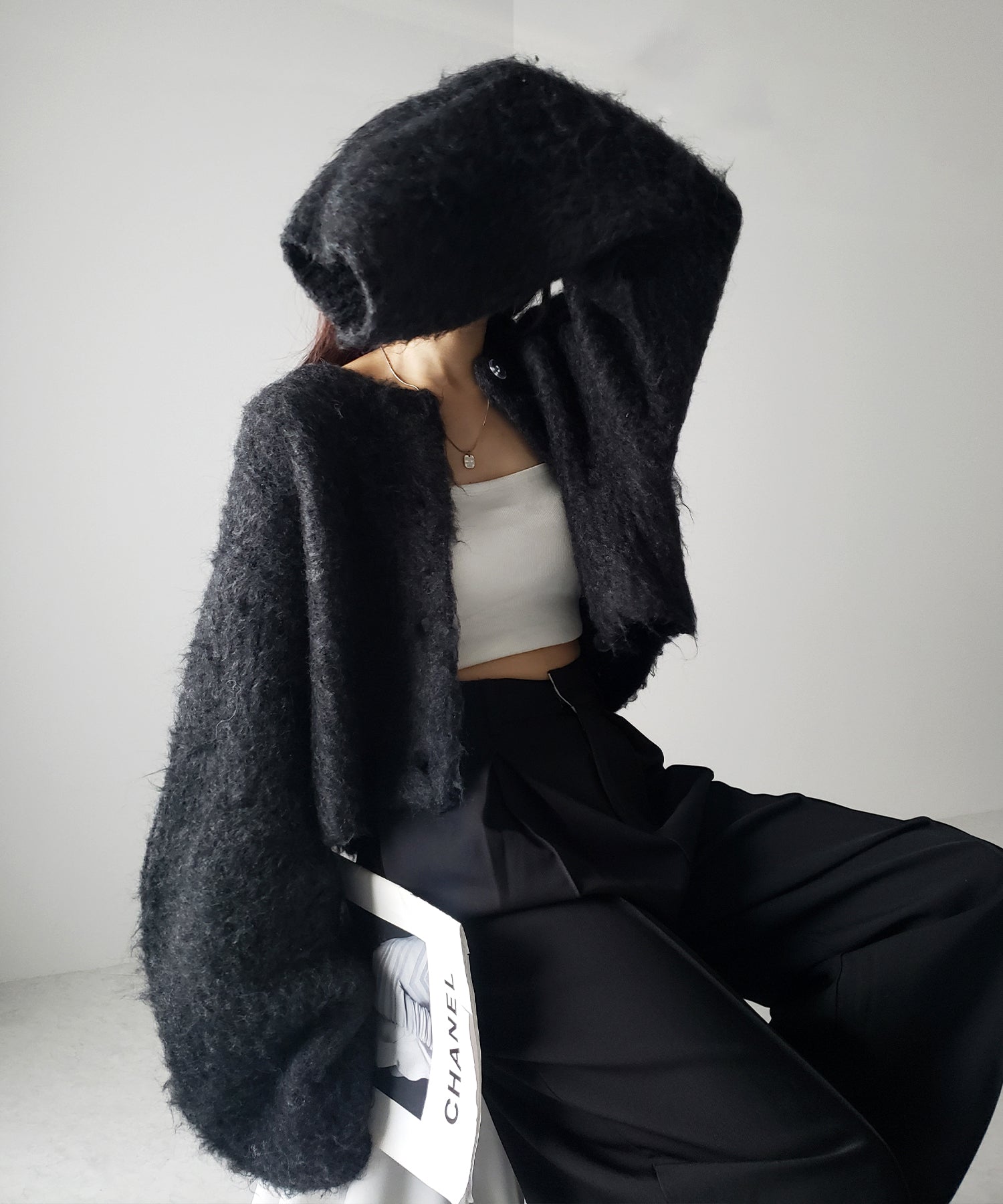 ボリュームワイドスリーブショートシャギーニットカーディガン / volume wide sleeve short shaggy knit cardigan