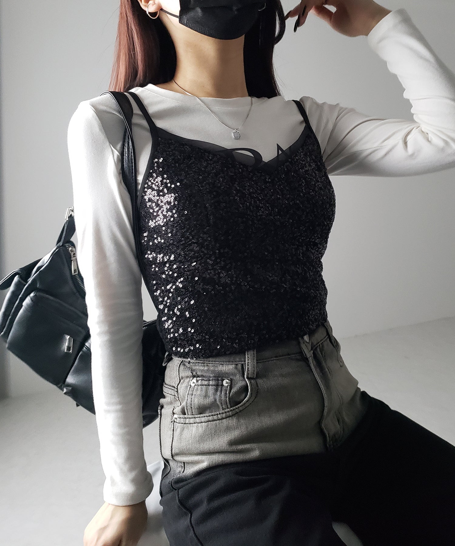 【 カップ付き 】シアースパンコールショートキャミソールビスチェ / sheer spangle short camisole bustier