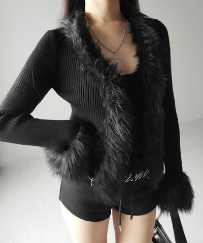 シャギーファードッキングリブニットカーディガン / shaggy fur docking rib knit cardigan