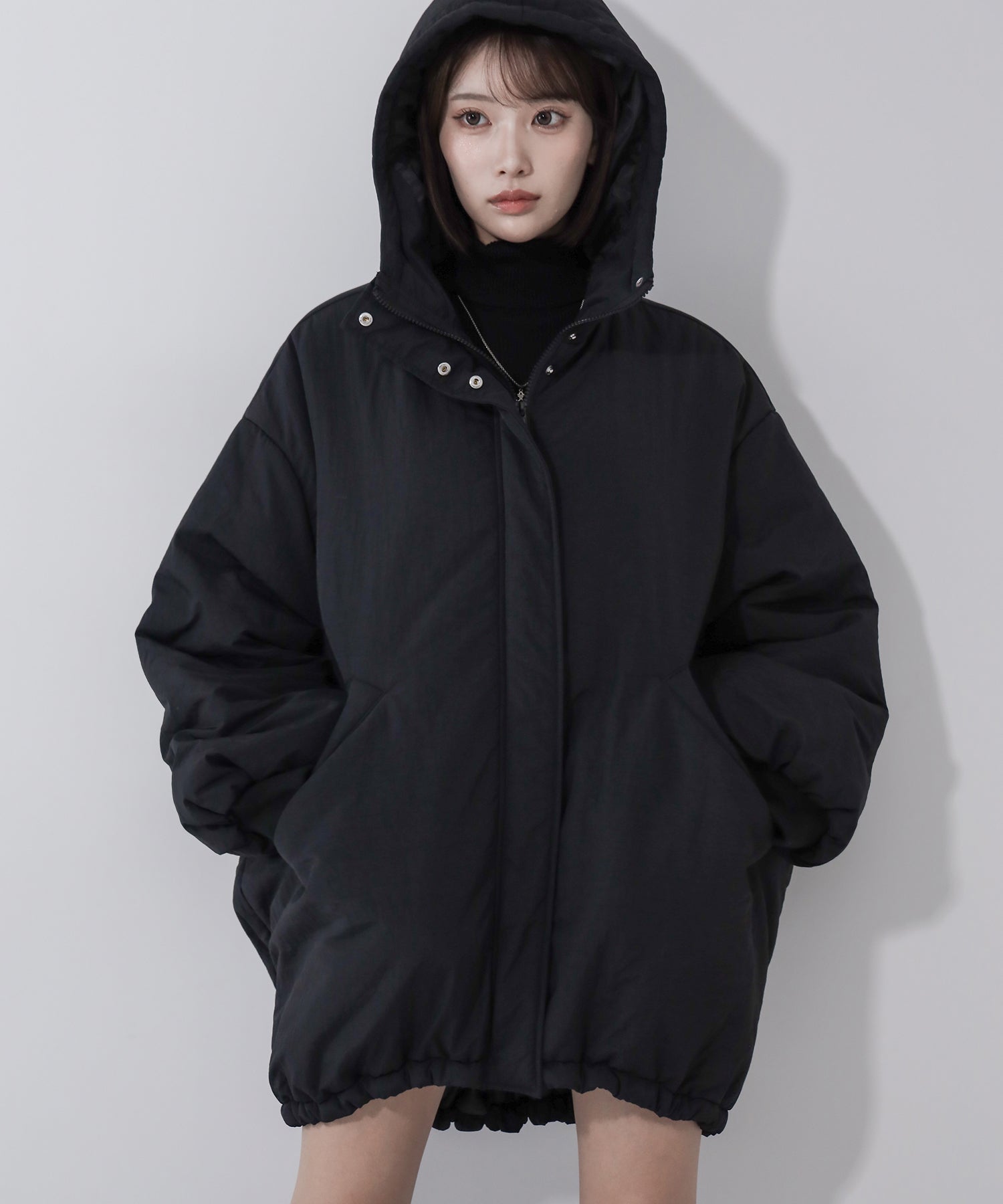 【 裾絞り可能2WAY 】フード付きパファーエコダウンモンスターコート / 2WAY Hooded puffer eco down monster coat