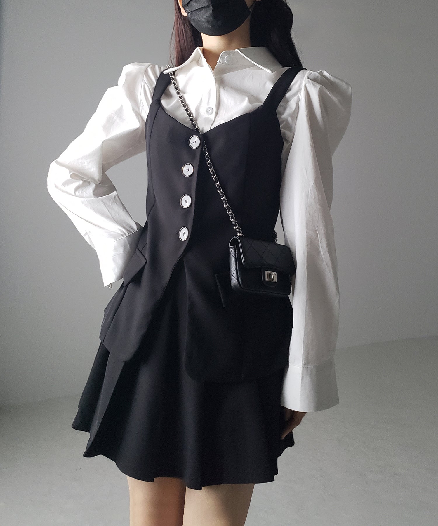 【 3点セットアップ 】ショートシャツ&プリーツミニスカート&キャミビスチェ SET