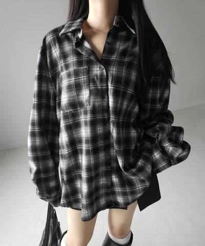 ビッグシルエットブラックチェックネルシャツ / big silhouette black check flannel shirt