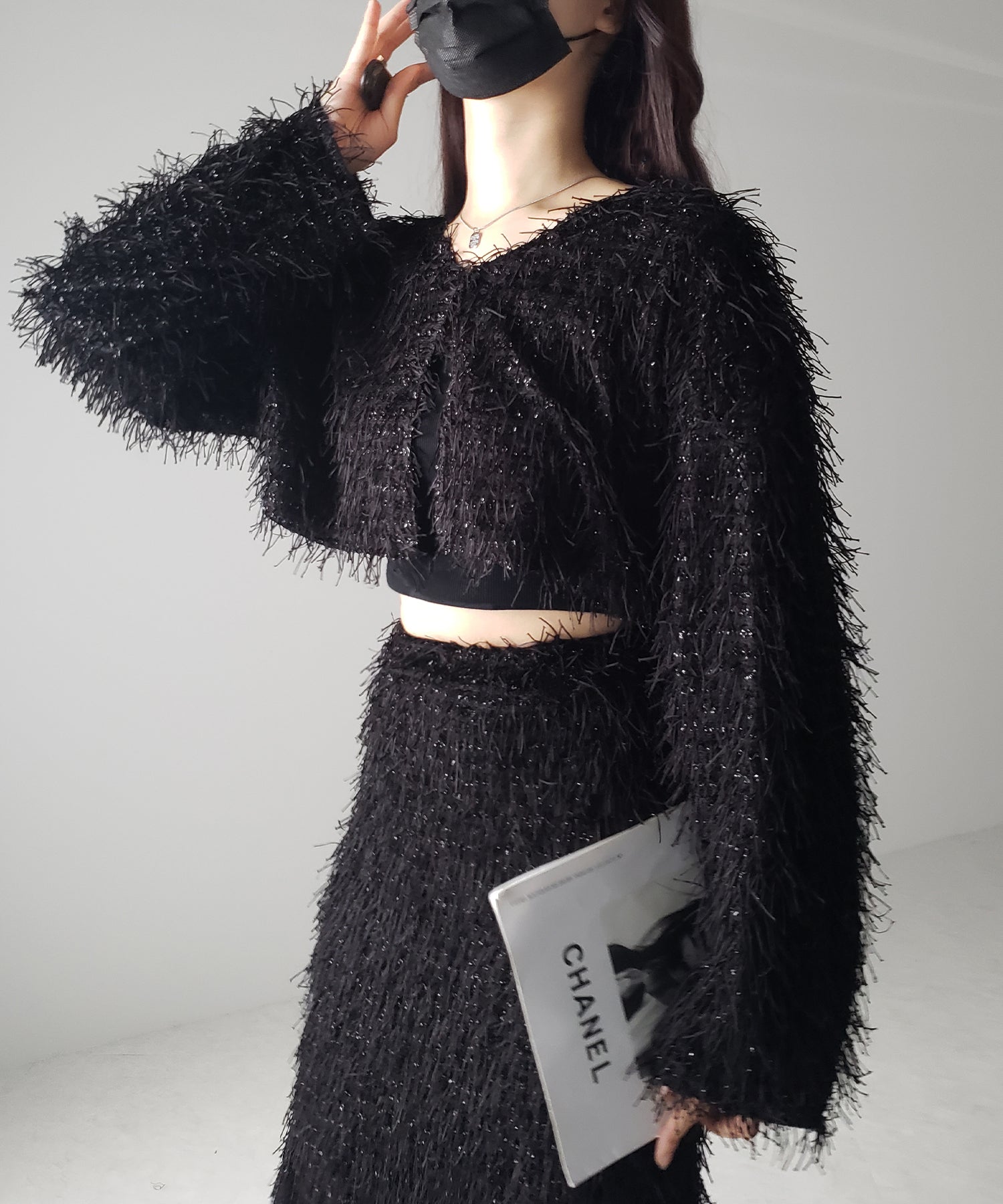 【 セットアップ可能 】シャギーフリンジショートカーディガン /shaggy fringe short cardigan