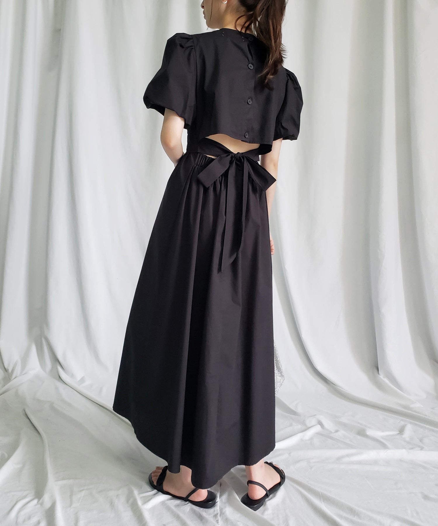 【 5COLOR 】ボリュームスリーブカットアウトバックリボンワンピース