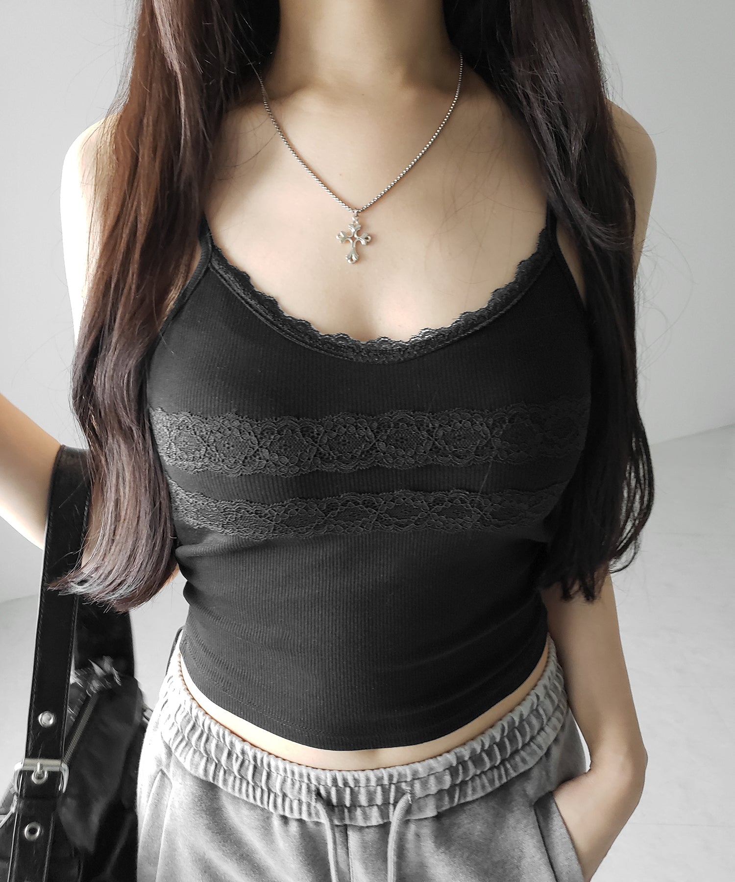 【 3color 】ダブルレース切替リブキャミソール / double lace switching ribbed camisole