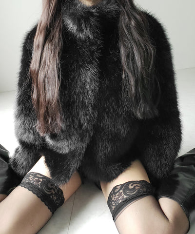 スタンドカラーフェイクファークロップドコート / stand collar fake fur cropped coat