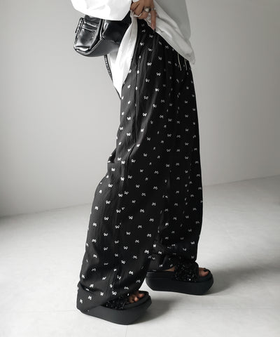 リボンプリントワイドイージーパンツ / ribbon print wide easy pants
