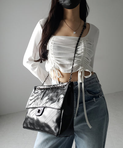 2WAY チェーンフェイクレザーフラップショルダーバッグ / 2WAY chain fake leather flap shoulder bag