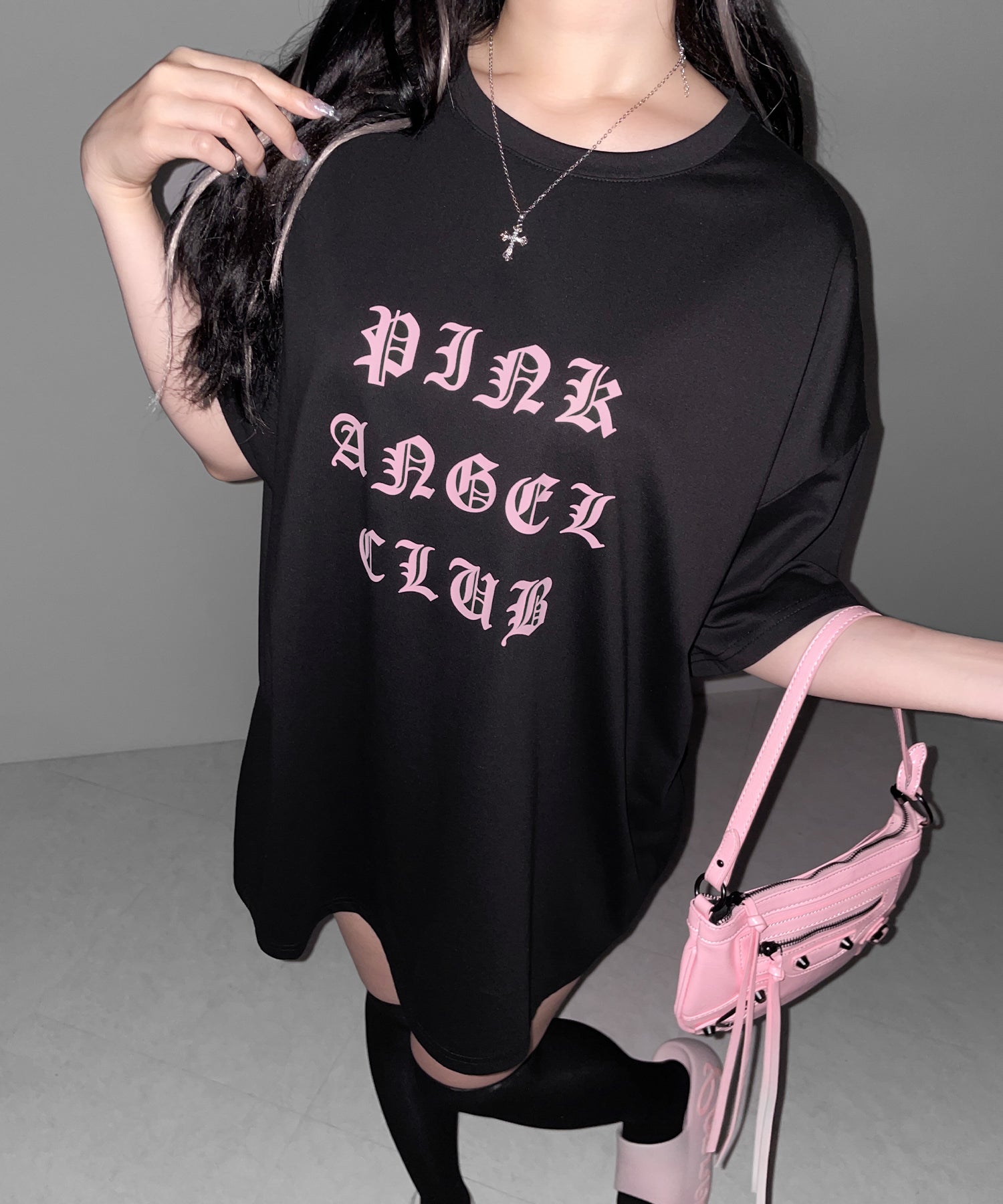 【 PINK ANGEL CLUB 】グランジロゴビッグTシャツ / PINK ANGEL CLUB grunge logo big T-shirts