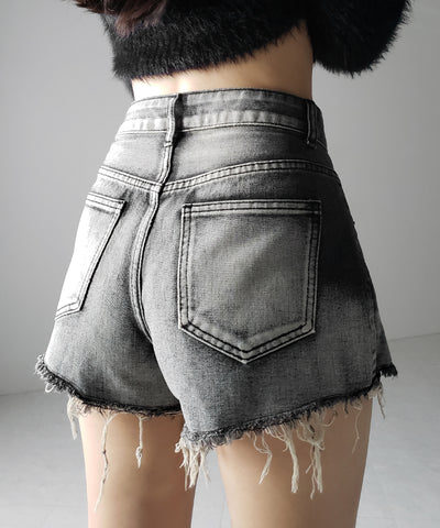 クラッシュダメージブリーチデニムショートパンツ / crush damaged bleach denim short pants