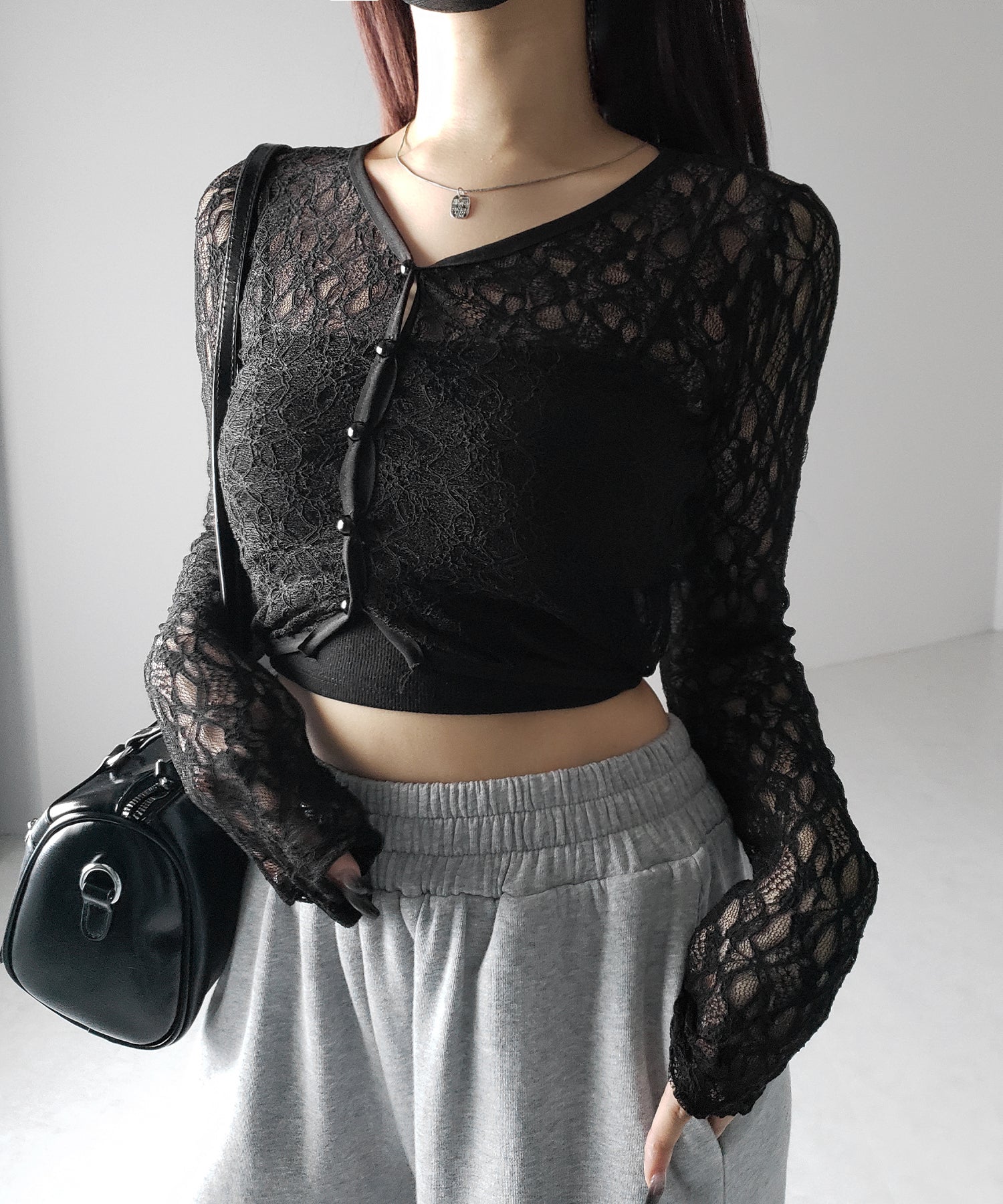 【 2color 】フロントボタンショートレースカーディガン / front button short lace cardigan