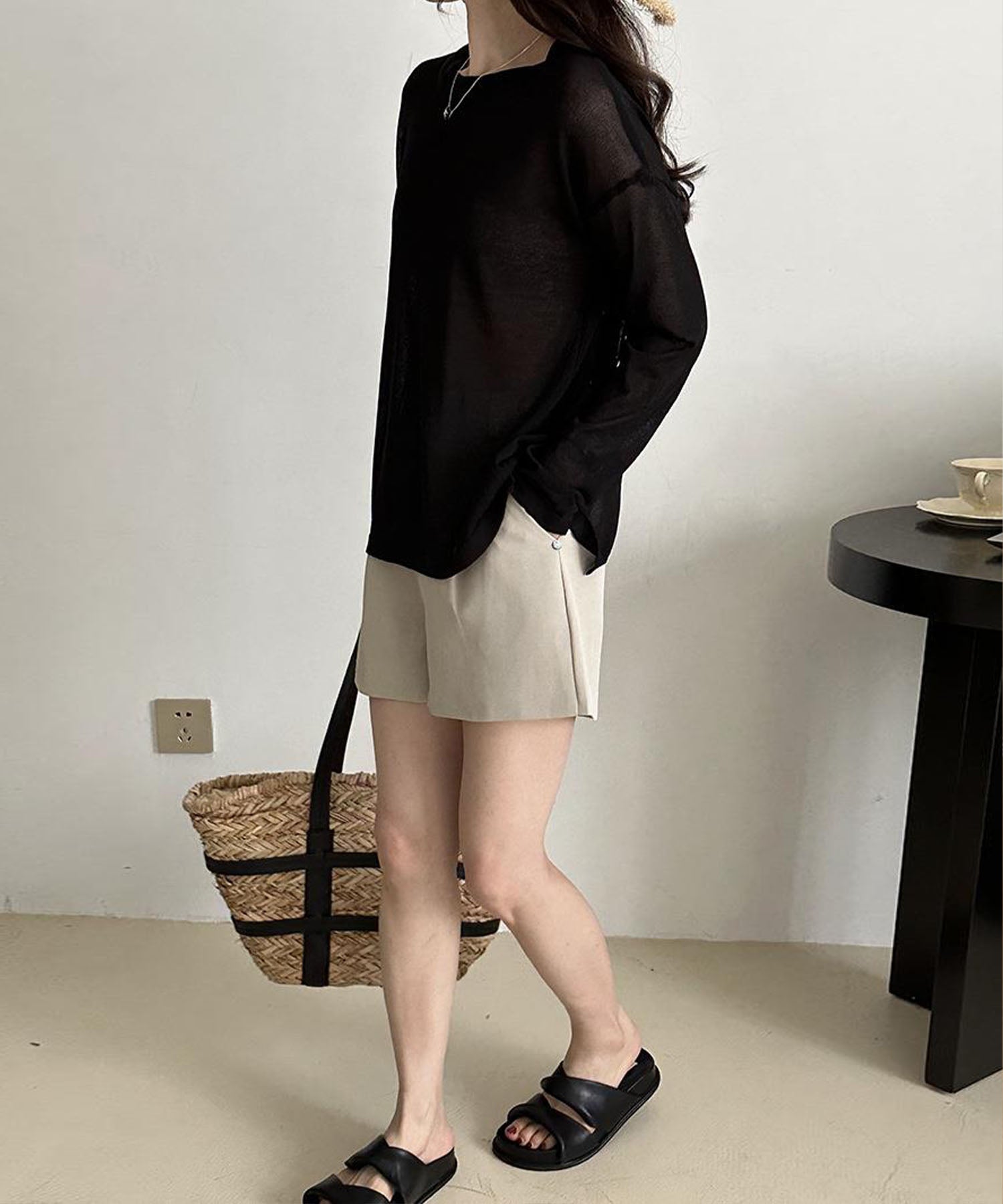 【 選べる7color 】ニュアンスカラーバックスリットオーバーシアーニット / nuance color back slit over sheer knit