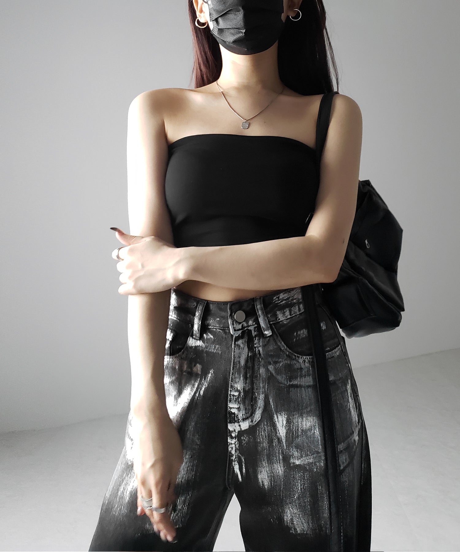 【 カップ付き 】ショートスクエアチューブトップ/ short square tube top