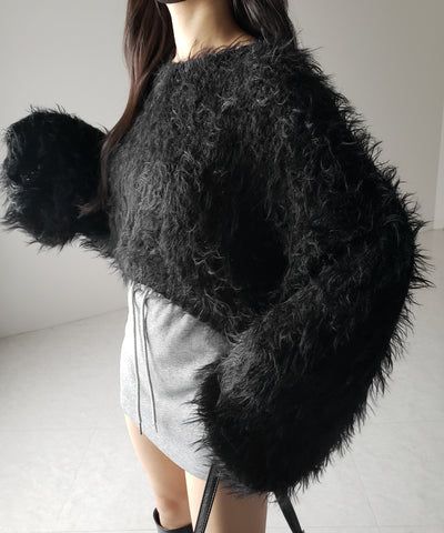 【 選べる6色展開 】フラッフィーシャギールーズショートニット / fluffy shaggy loose short knit
