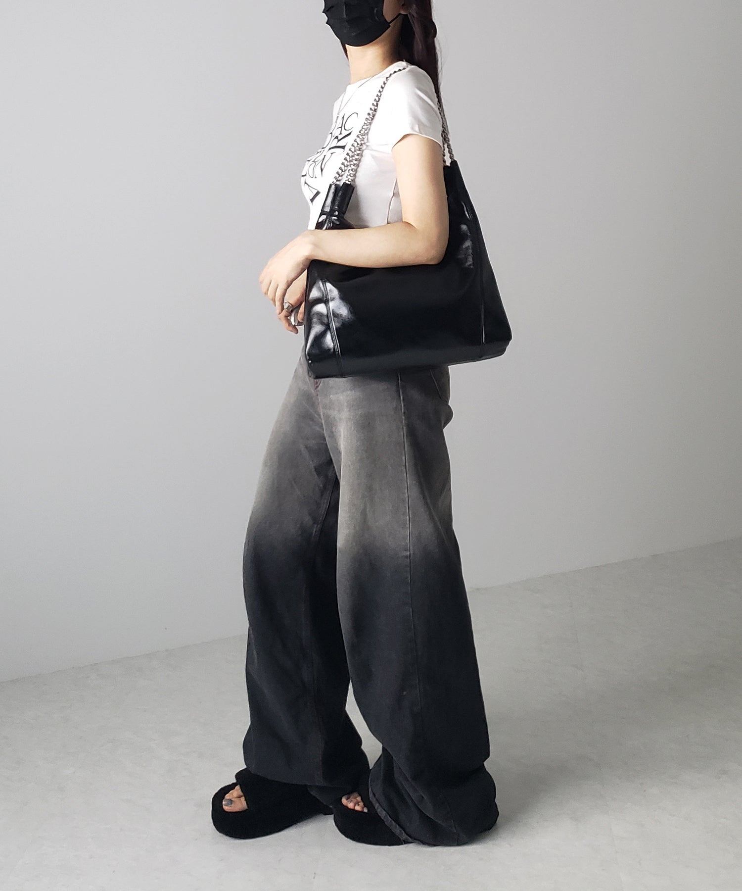 【 3color 】チェーンフェイクレザーショルダーバッグ
